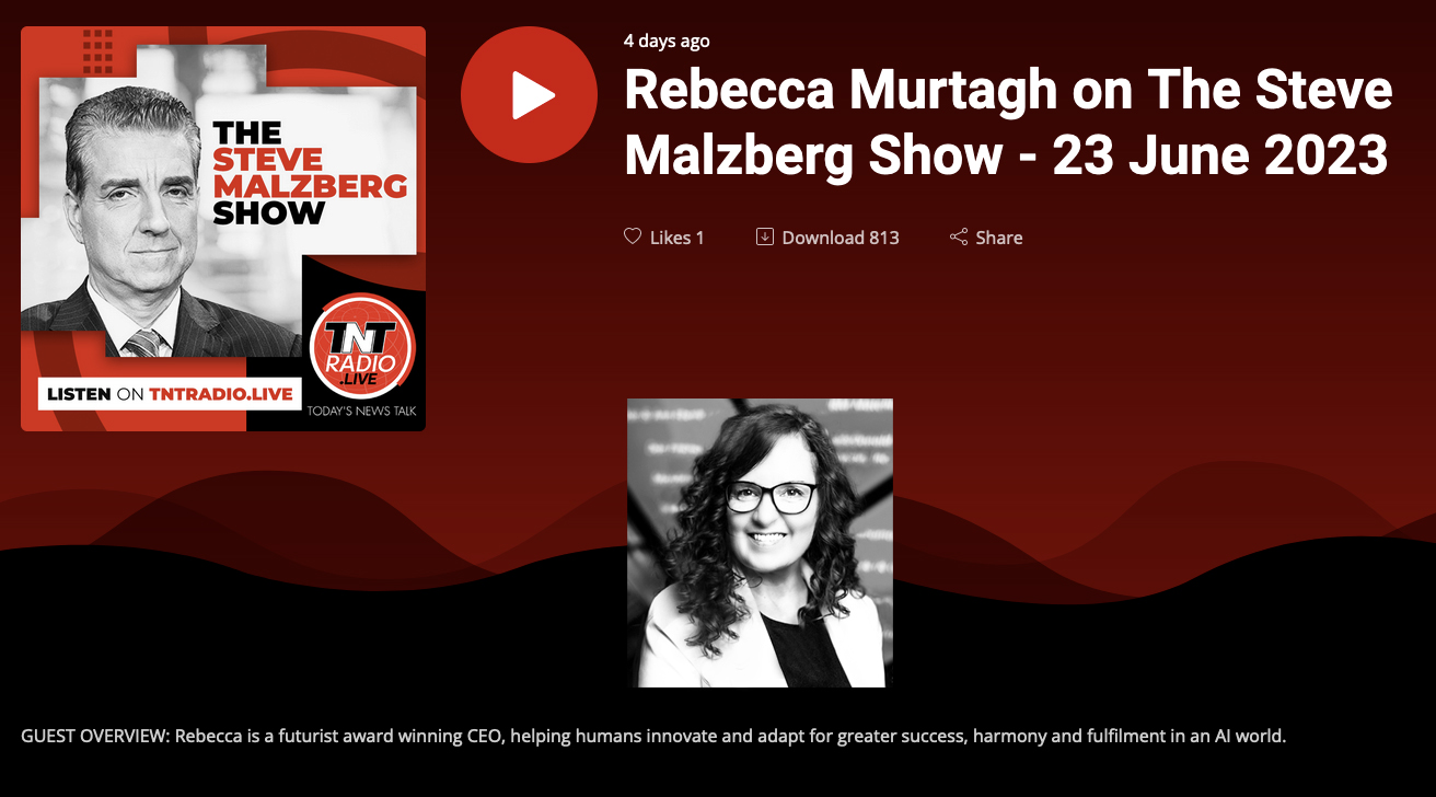 Futurist Rebecca Murtagh on Steve Malzberg TNT Radio Show talking about future of AI and humans